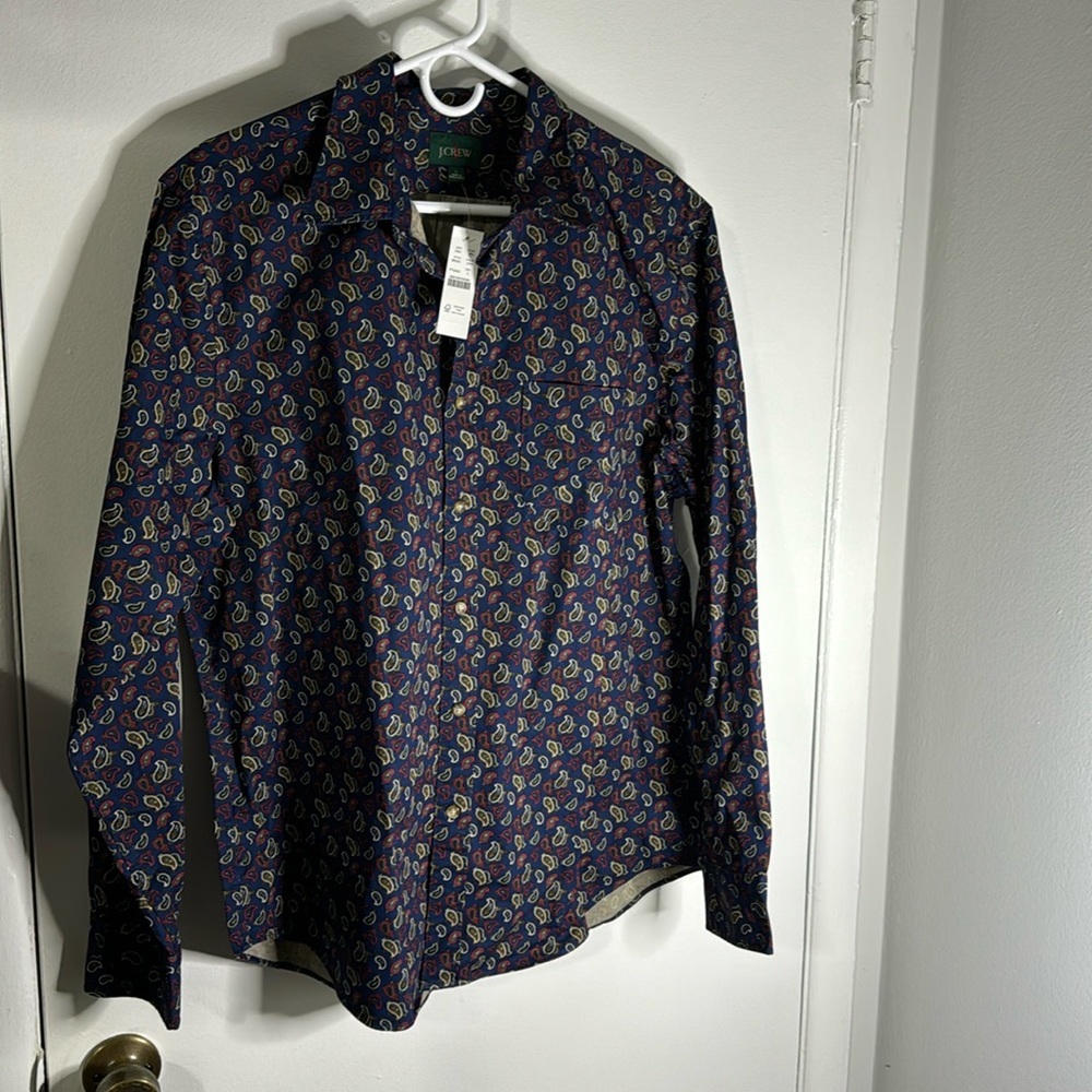 J. Crew Men’s Large Navy Blue paisley pattern Button Up NWT